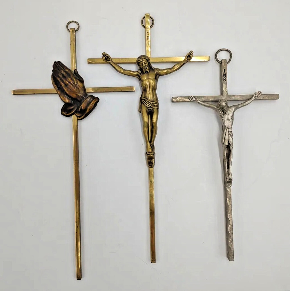 Vintage Catholic Wall Cross Prayer Crucifix Metal Decorative Religious Decor Lot